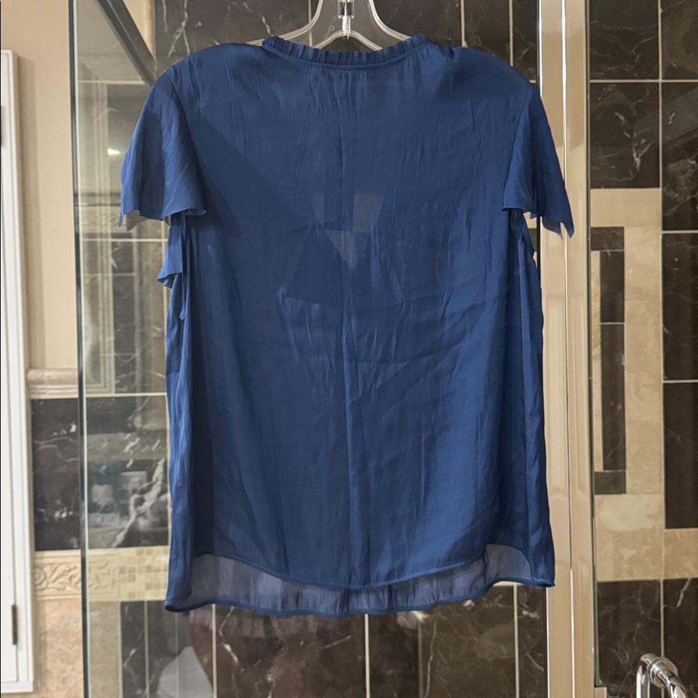Banana Republic Women's Deep Blue V-Neck Flutter Sleeve Blouse - Picture 2 of 3